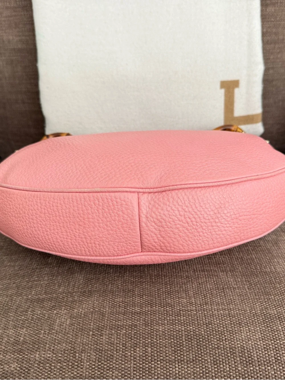Authentic Gucci pink leather hobo bag bamboo accents shoulder bag